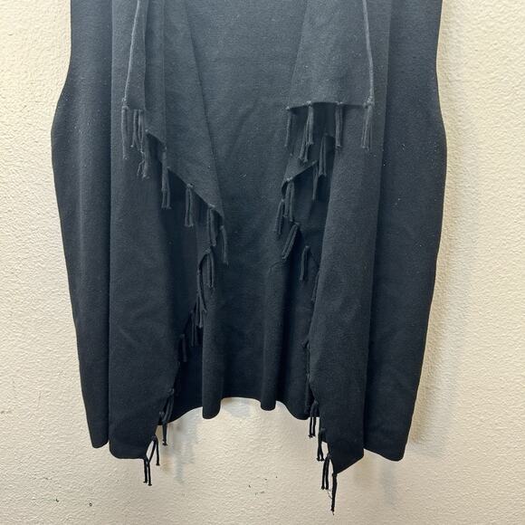 Chicos Size 2 Sweater Vest Black Open Front Knit Fringe Whimsigoth Boho Western - Picture 3 of 7